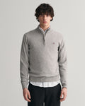 GREY MELANGE, SUPERFINE LAMBSWOOL HALF ZIP, FRONT-VIEW BY GANT AU.