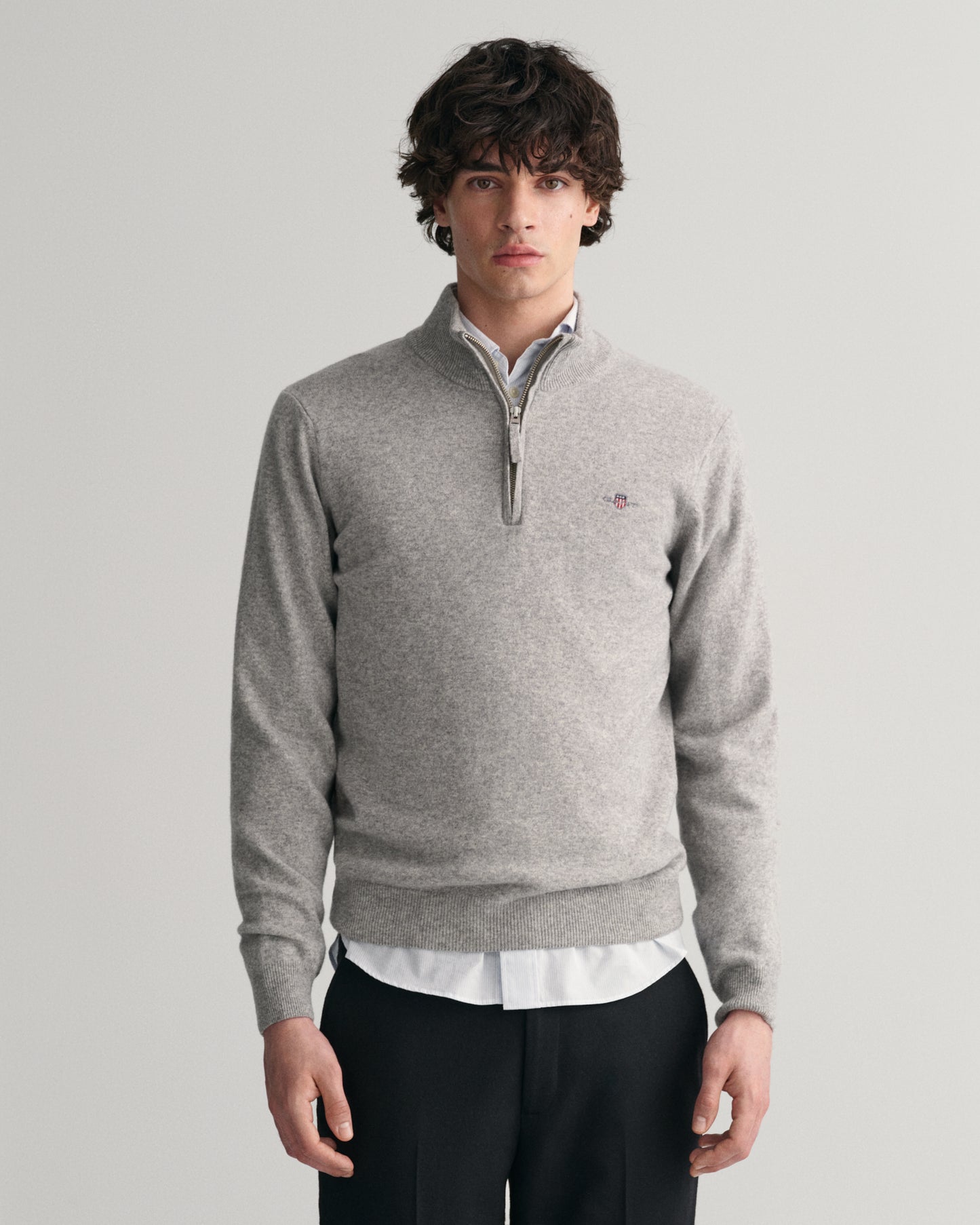 GREY MELANGE, SUPERFINE LAMBSWOOL HALF ZIP, FRONT-VIEW BY GANT AU.