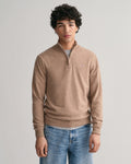 DK SAND MELANGE, SUPERFINE LAMBSWOOL HALF ZIP, FRONT-VIEW BY GANT AU.