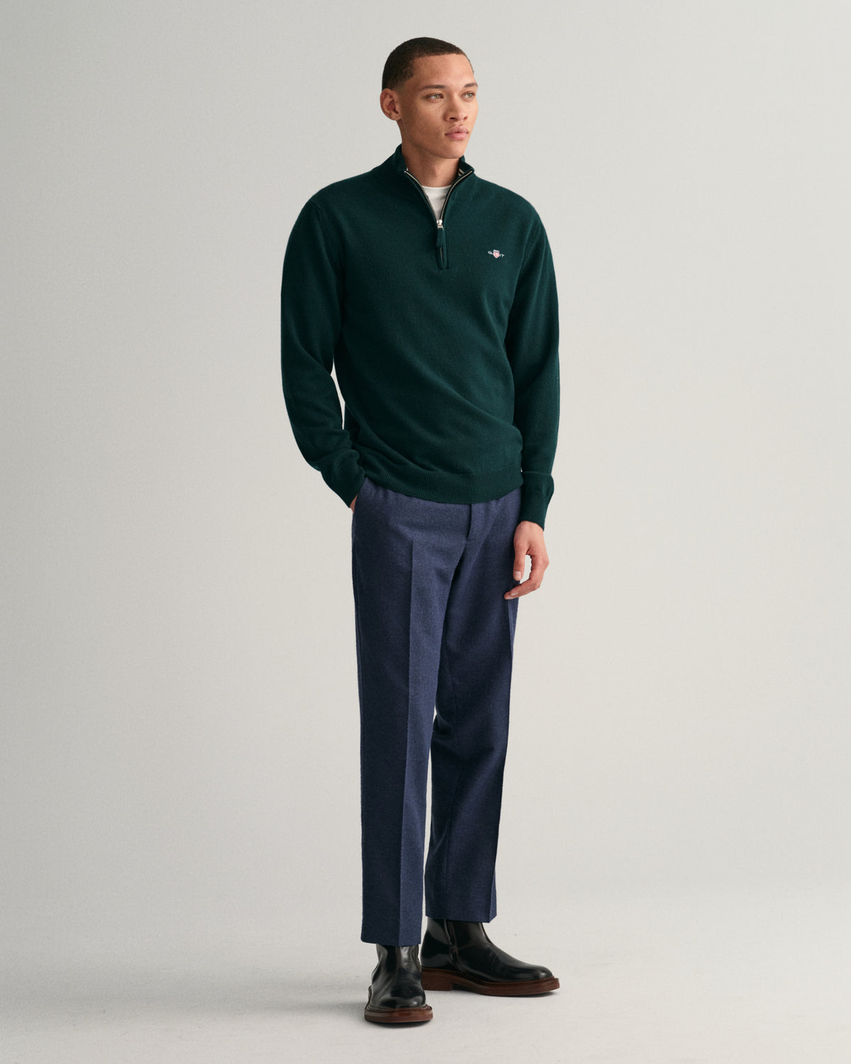 TARTAN GREEN, SUPERFINE LAMBSWOOL HALF ZIP BY GANT AU.