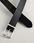 BLACK, LOGO LEATHER BELT, CLOSE-UP BY GANT AU.