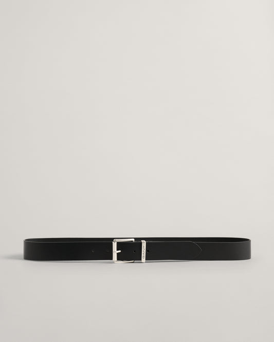 BLACK, LOGO LEATHER BELT, FRONT-VIEW BY GANT AU.
