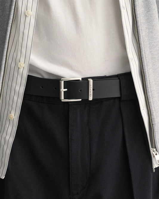 BLACK, LOGO LEATHER BELT BY GANT AU.