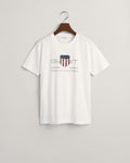 WHITE, ARCHIVE SHIELD SS T-SHIRT, FLAT-LAY BY GANT AU.