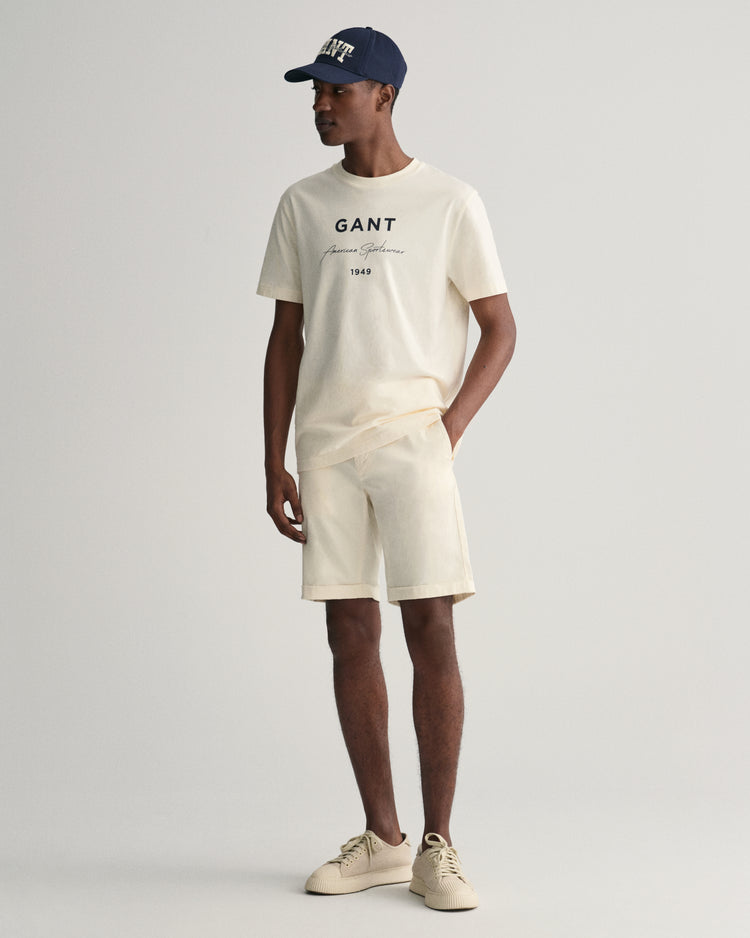 CREAM, SLIM SUNFADED SHORTS BY GANT AU.