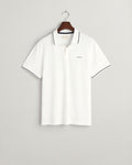 WHITE, TIPPING SS PIQUE POLO, FLAT-LAY BY GANT AU.