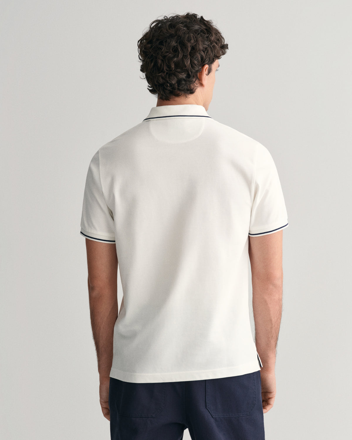 WHITE, TIPPING SS PIQUE POLO, BACK-VIEW BY GANT AU.