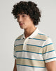 MODEL WEARING STRIPE PIQUE SS POLO