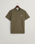 JUNIPER GREEN, REG ARCHIVE SHIELD EMB SS T-SHIRT, FLAT-LAY BY GANT AU.