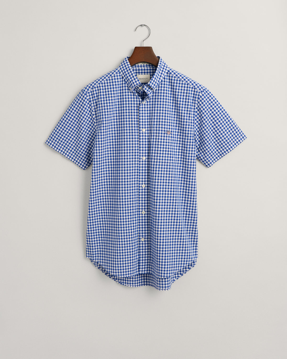 COLLEGE BLUE, REG POPLIN GINGHAM SS SHIRT, FLAT-LAY BY GANT AU.