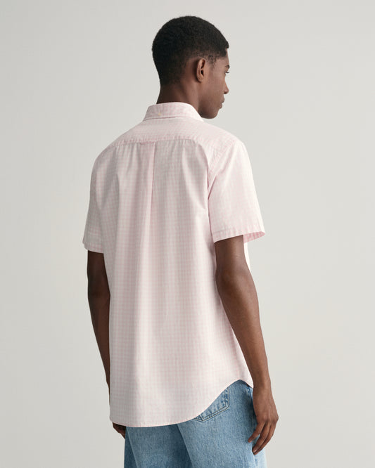 LIGHT PINK, REG POPLIN GINGHAM SS SHIRT, BACK-VIEW BY GANT AU.