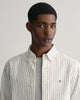 MODEL WEARING SLIM OXFORD STRETCH STRIPE SHIRT