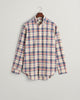 DUSTY BLUE SEA, REG COTTON LINEN CHECK SHIRT, FLAT-LAY BY GANT AU.