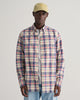 DUSTY BLUE SEA, REG COTTON LINEN CHECK SHIRT, FRONT-VIEW BY GANT AU.