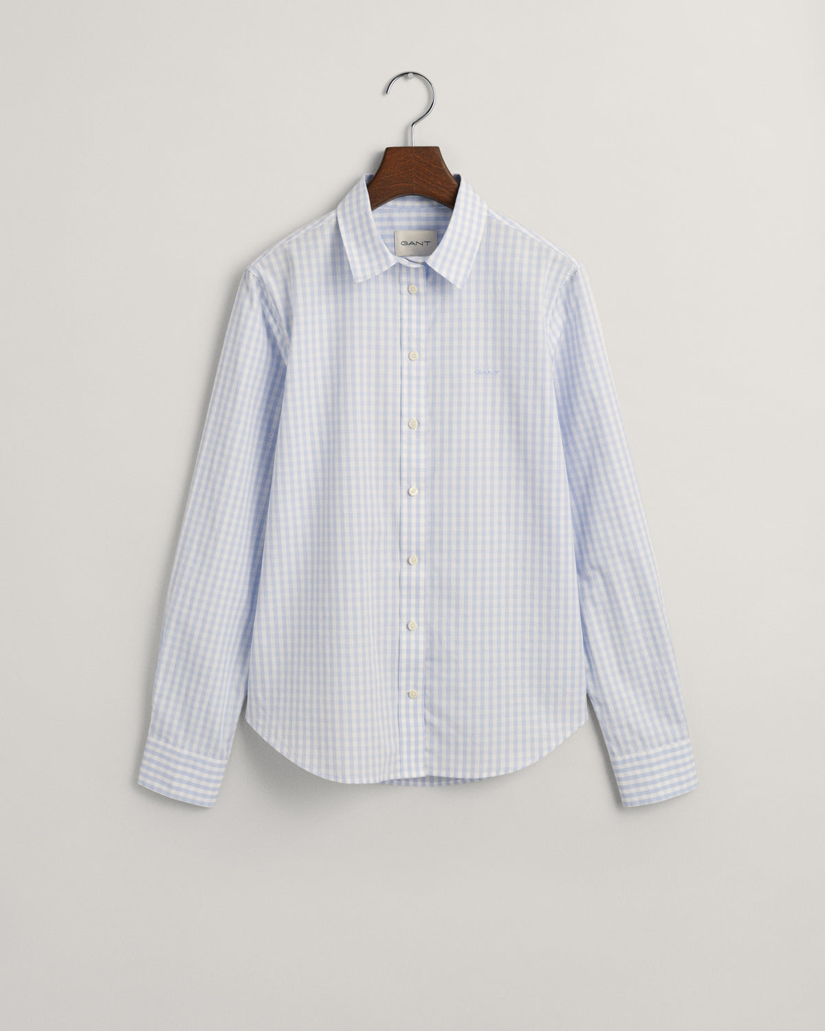 LIGHT BLUE, REG POPLIN GINGHAM SHIRT, FLAT-LAY BY GANT AU.