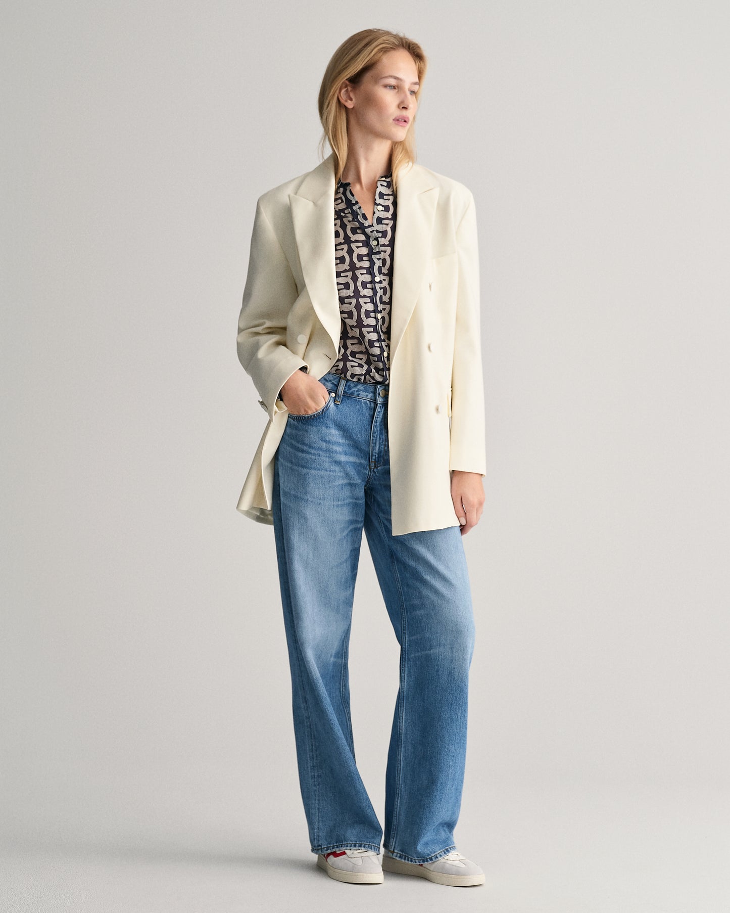 EVENING BLUE, REL G PATTERN COT SILK SHIRT BY GANT AU.