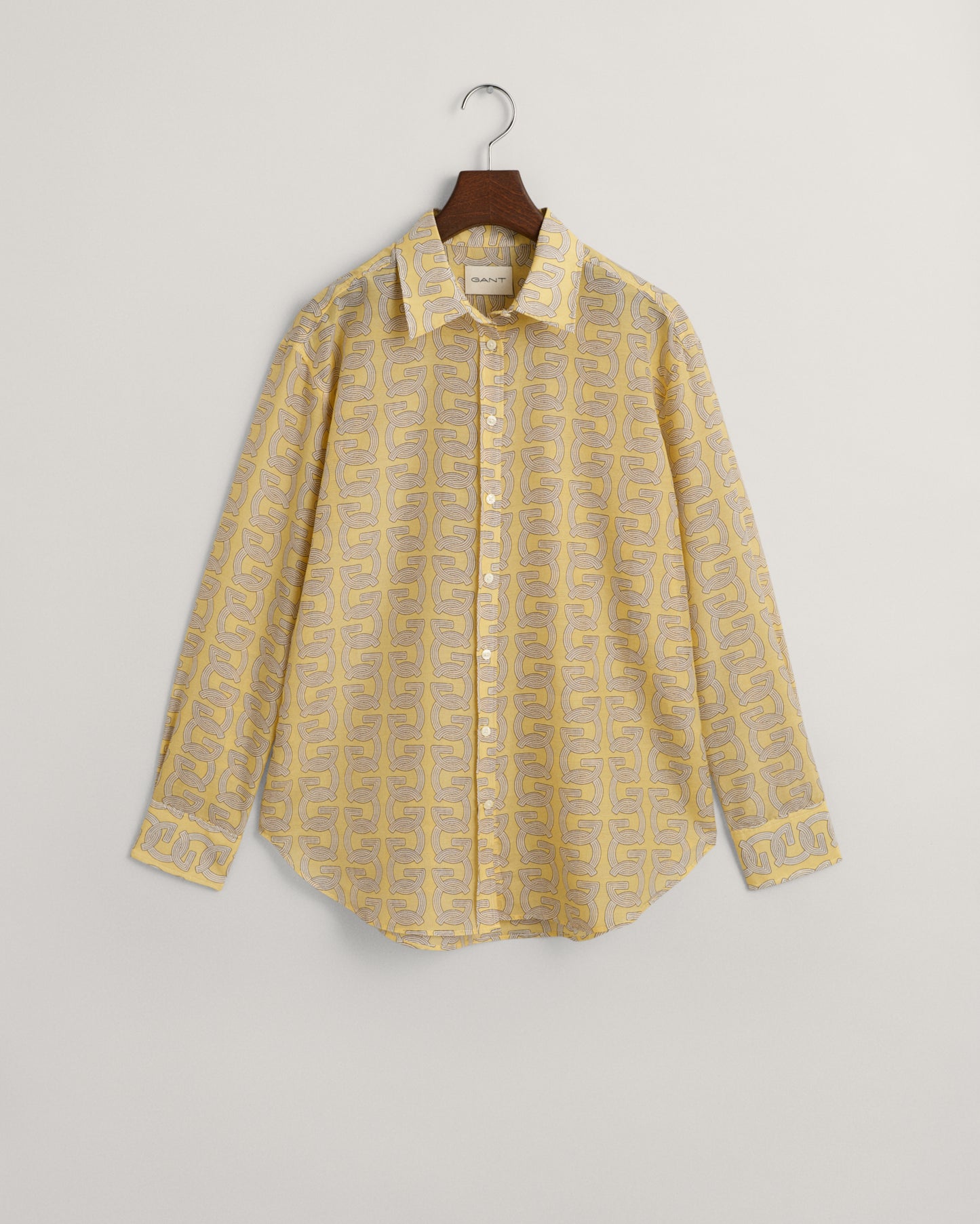 DUSTY YELLOW, REL G PATTERN COT SILK SHIRT, FLAT-LAY BY GANT AU.