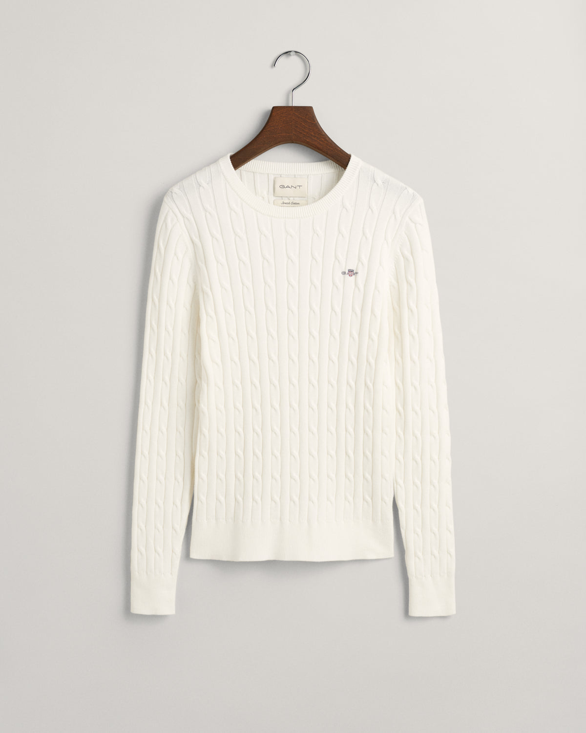 EGGSHELL, STRETCH COTTON CABLE C-NECK, FLAT-LAY BY GANT AU.