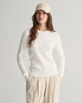EGGSHELL, STRETCH COTTON CABLE C-NECK, FRONT-VIEW BY GANT AU.