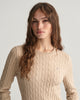 Stretch Cotton Cable Knit Crew Neck Sweater