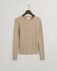 Stretch Cotton Cable Knit Crew Neck Sweater