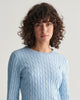 DOVE BLUE, STRETCH COTTON CABLE C-NECK, CLOSE-UP BY GANT AU.