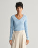 DOVE BLUE, STRETCH COTTON CABLE V-NECK, FRONT-VIEW BY GANT AU.