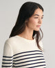 MODEL WEARING FINE KNIT STRIPED C-NECK