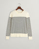 CREAM, FINE KNIT STRIPED C-NECK, FLAT-LAY BY GANT AU.