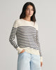 CREAM, FINE KNIT STRIPED C-NECK, FRONT-VIEW BY GANT AU.