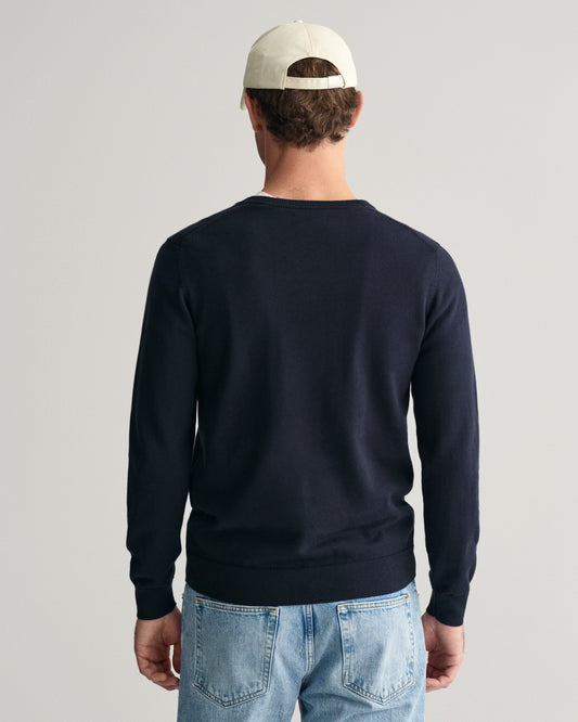 EVENING BLUE, CLASSIC COTTON V-NECK, BACK-VIEW BY GANT AU.