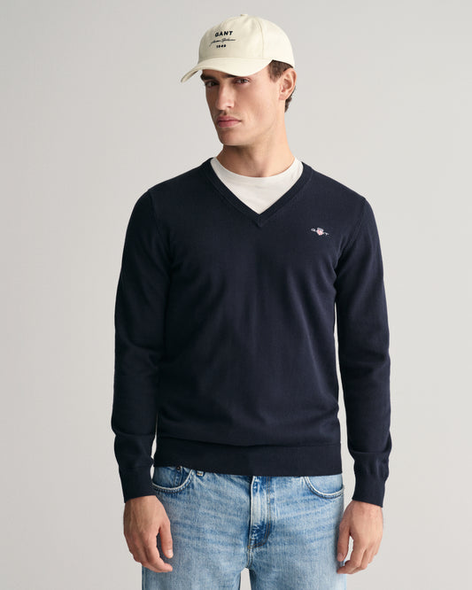 EVENING BLUE, CLASSIC COTTON V-NECK, FRONT-VIEW BY GANT AU.