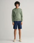KALAMATA GREEN, TEXTURED COTTON C-NECK BY GANT AU.