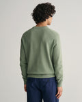 KALAMATA GREEN, TEXTURED COTTON C-NECK, BACK-VIEW BY GANT AU.