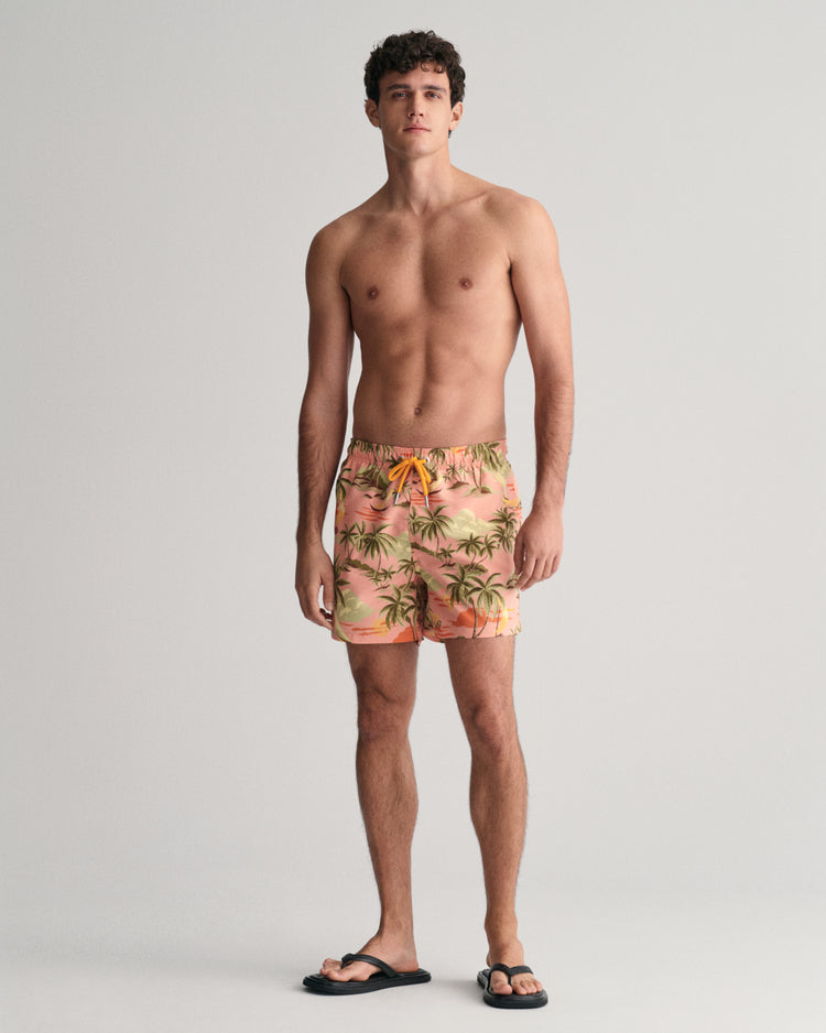 PEACHY PINK, HAWAII PRINT SWIM SHORTS BY GANT AU.