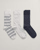 LIGHT GREY MELANGE, STRIPE DOT RIB SOCKS 3-PACK BY GANT AU.