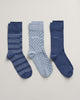 DUSTY BLUE SEA, STRIPE DOT RIB SOCKS 3-PACK BY GANT AU.