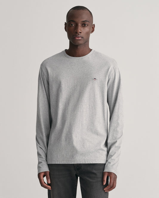GREY MELANGE, REG SHIELD LS T-SHIRT, FRONT-VIEW BY GANT AU.