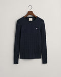 EVENING BLUE, STRETCH COTTON CABLE C-NECK, FLAT-LAY BY GANT AU.