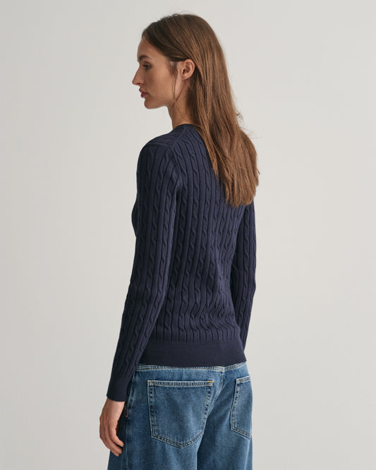 EVENING BLUE, STRETCH COTTON CABLE C-NECK, BACK-VIEW BY GANT AU.