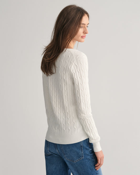 EGGSHELL, STRETCH COTTON CABLE V-NECK, BACK-VIEW BY GANT AU.