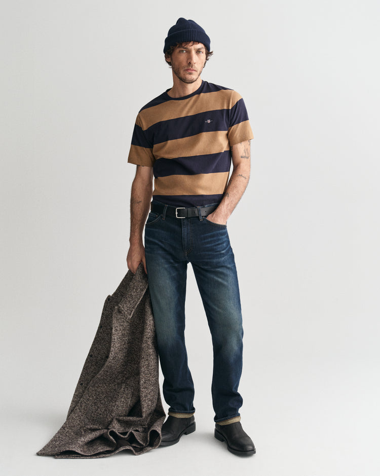 WARM KHAKI, BAR STRIPE SS T-SHIRT BY GANT AU.