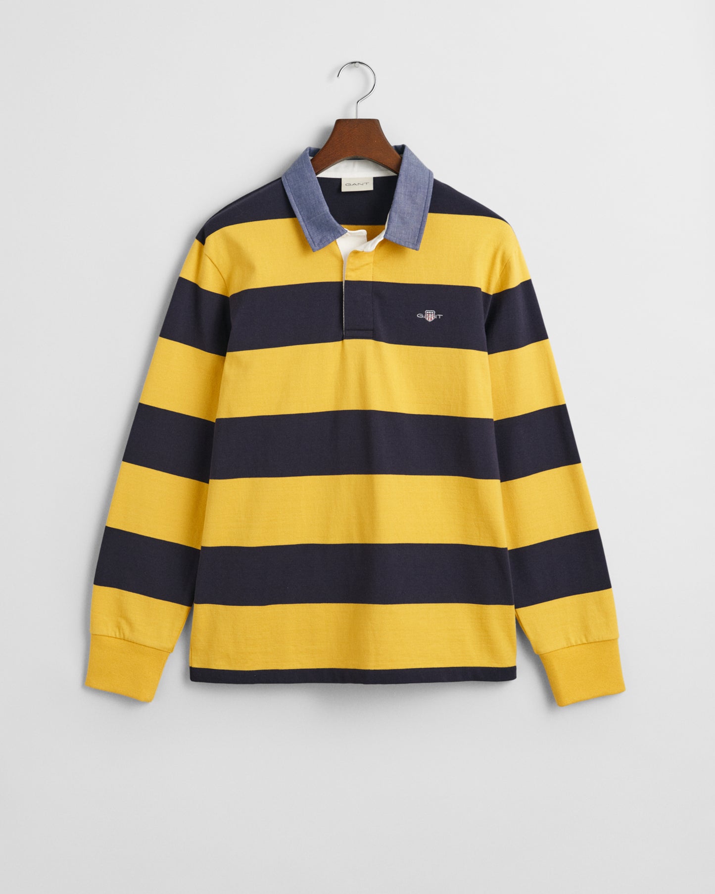 FADED SUNSET, REG CHAMBRAY STRIPE HEAVY RUGGER, FLAT-LAY BY GANT AU.