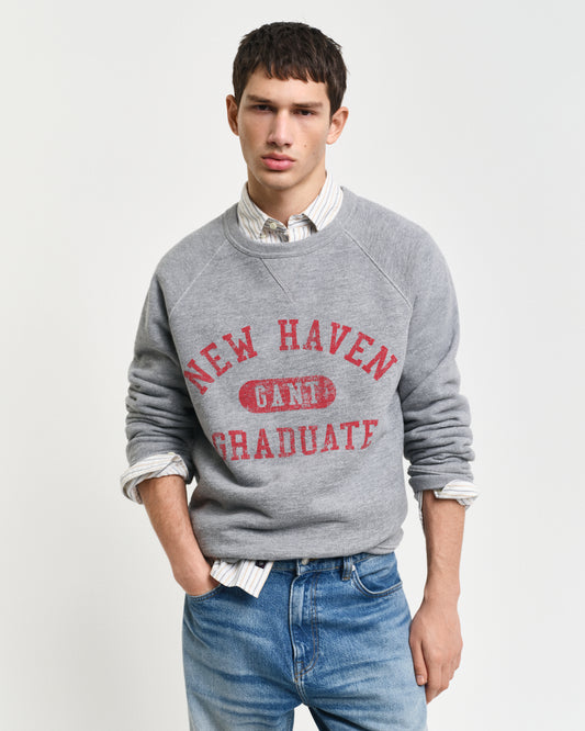 GREY MELANGE, GRAPHIC C-NECK SWEAT, FRONT-VIEW BY GANT AU.