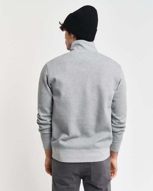 GREY MELANGE, SMALL GRAPHIC SWEAT HALF ZIP, BACK-VIEW BY GANT AU.