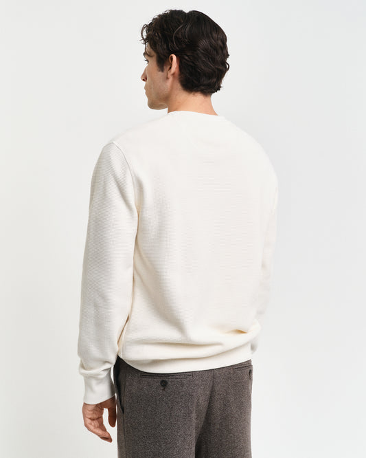 CREAM, WAFFLE C-NECK SWEAT, BACK-VIEW BY GANT AU.