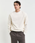 CREAM, WAFFLE C-NECK SWEAT, FRONT-VIEW BY GANT AU.