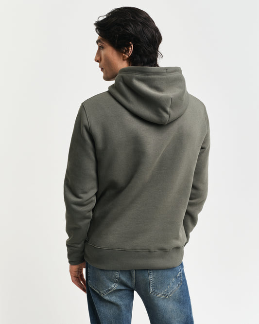 DARK EARTHY GREEN, EMBOSSED SWEAT HOODIE, BACK-VIEW BY GANT AU.
