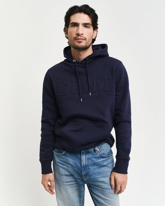 EVENING BLUE, EMBOSSED SWEAT HOODIE, FRONT-VIEW BY GANT AU.