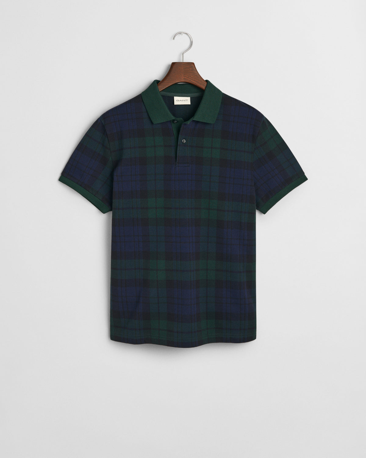 TARTAN GREEN, JACQUARD SS POLO, FLAT-LAY BY GANT AU.